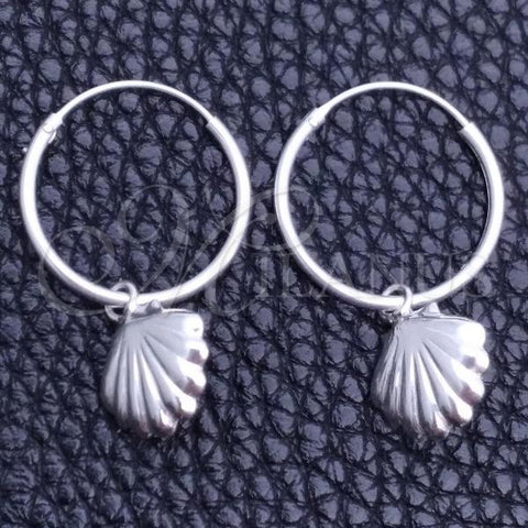 Sterling Silver Small Hoop, Shell Design, Polished, Silver Finish, 02.402.0019.15