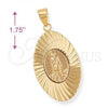 Oro Laminado Religious Pendant, Gold Filled Style San Lazaro Design, Diamond Cutting Finish, Golden Finish, 5.197.017
