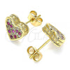 Oro Laminado Stud Earring, Gold Filled Style Heart Design, with Ruby and White Micro Pave, Polished, Golden Finish, 02.344.0016.2