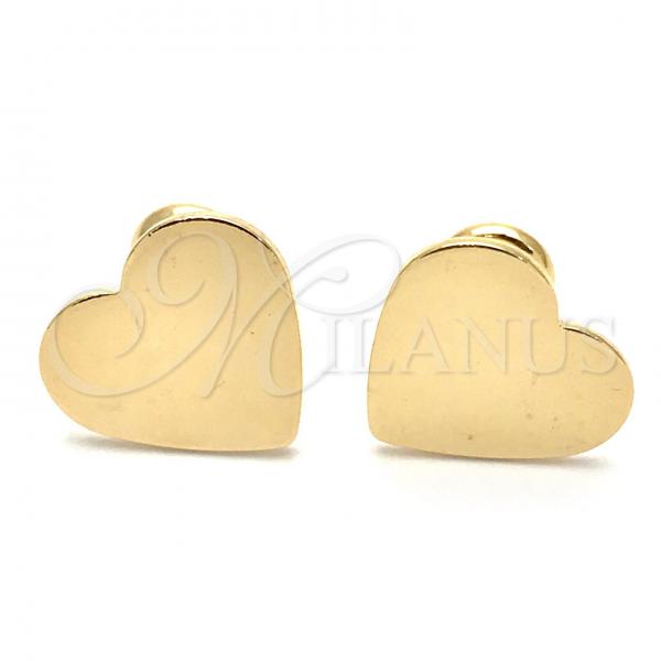 Oro Laminado Stud Earring, Gold Filled Style Heart Design, Polished, Golden Finish, 02.09.0202