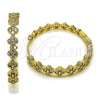 Oro Laminado Huggie Hoop, Gold Filled Style Four-leaf Clover Design, with White Cubic Zirconia, Diamond Cutting Finish, Golden Finish, 02.204.0058.40