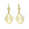 Oro Laminado Dangle Earring, Gold Filled Style Leaf Design, Diamond Cutting Finish, Golden Finish, 5.121.017