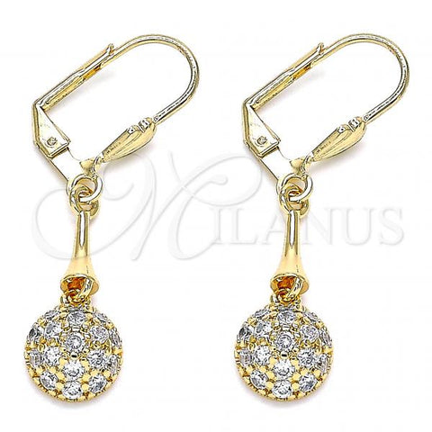 Oro Laminado Long Earring, Gold Filled Style with White Cubic Zirconia, Polished, Golden Finish, 02.387.0069