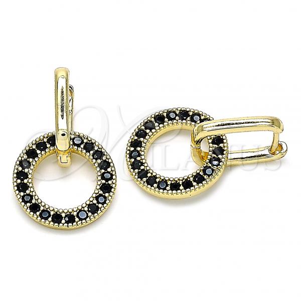 Oro Laminado Huggie Hoop, Gold Filled Style with Black Cubic Zirconia, Polished, Golden Finish, 02.210.0486.3.12