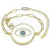 Oro Laminado Fancy Bracelet, Gold Filled Style Evil Eye Design, White Enamel Finish, Golden Finish, 03.313.0039.07