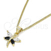 Oro Laminado Pendant Necklace, Gold Filled Style Dragon-Fly Design, with Black and White Cubic Zirconia, Polished, Golden Finish, 04.213.0208.1.24