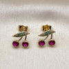 Oro Laminado Stud Earring, Gold Filled Style Cherry Design, with Ruby Cubic Zirconia and Green Micro Pave, Polished, Golden Finish, 02.283.0253