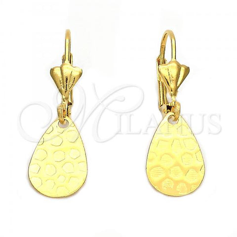 Oro Laminado Dangle Earring, Gold Filled Style Teardrop Design, Diamond Cutting Finish, Golden Finish, 5.084.017