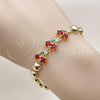 Oro Laminado Fancy Bracelet, Gold Filled Style Cherry and Ball Design, with Garnet and Green Cubic Zirconia, Polished, Golden Finish, 03.283.0475.07
