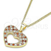 Oro Laminado Pendant Necklace, Gold Filled Style Heart Design, with Garnet and White Micro Pave, Polished, Golden Finish, 04.156.0373.1.20