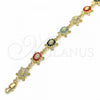Oro Laminado Fancy Bracelet, Gold Filled Style Turtle Design, with Multicolor Crystal, Polished, Golden Finish, 03.351.0053.2.07