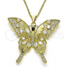 Oro Laminado Fancy Pendant, Gold Filled Style Butterfly Design, with White and Black Cubic Zirconia, Polished, Golden Finish, 05.284.0001