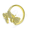 Oro Laminado Multi Stone Ring, Gold Filled Style Butterfly Design, with White Micro Pave, Polished, Golden Finish, 01.341.0052