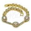 Oro Laminado Fancy Bracelet, Gold Filled Style with White Cubic Zirconia and White Micro Pave, Polished, Golden Finish, 03.283.0255.1.07
