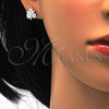 Sterling Silver Earring and Pendant Adult Set, Flower Design, with White Cubic Zirconia, Polished, Rhodium Finish, 10.281.0006
