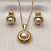 Oro Laminado Earring and Pendant Adult Set, Gold Filled Style Flower Design, with Ivory Pearl, Polished, Golden Finish, 10.342.0254