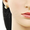 Oro Laminado Stud Earring, Gold Filled Style Heart Design, Diamond Cutting Finish, Golden Finish, 02.163.0385