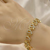 Oro Laminado Fancy Bracelet, Gold Filled Style Heart Design, with White Micro Pave, Polished, Golden Finish, 03.346.0017.07