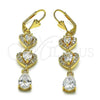 Oro Laminado Long Earring, Gold Filled Style Heart and Teardrop Design, with White Cubic Zirconia and White Micro Pave, Polished, Golden Finish, 02.210.0839