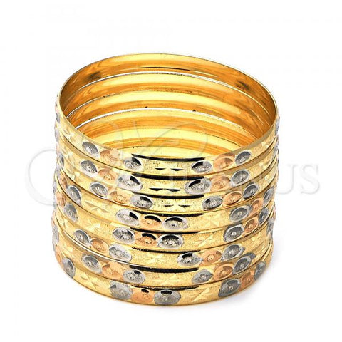 Gold Plated Dozen Bangle, Diamond Cutting Finish, Tricolor, 03.08.0088.05 (06 MM Thickness, Size 5 - 2.50 Diameter)