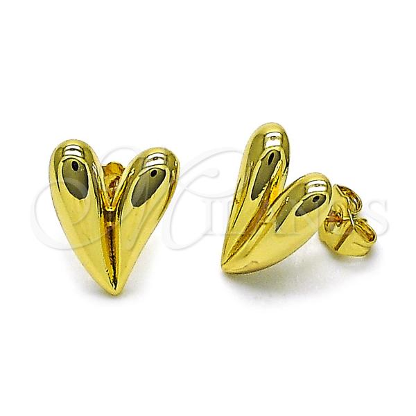 Oro Laminado Stud Earring, Gold Filled Style Heart Design, Polished, Golden Finish, 02.156.0694