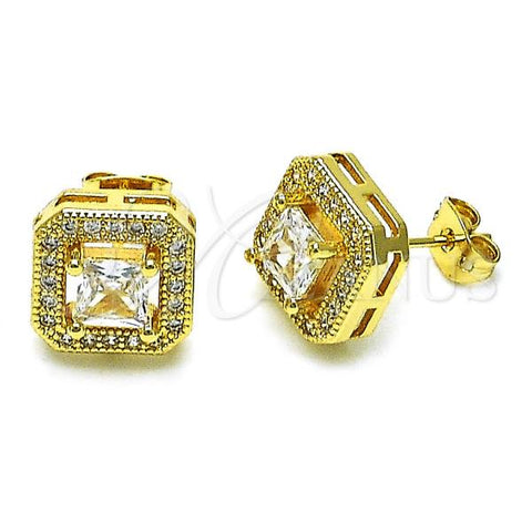 Oro Laminado Stud Earring, Gold Filled Style with White Cubic Zirconia and White Micro Pave, Polished, Golden Finish, 02.342.0291