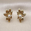 Oro Laminado Stud Earring, Gold Filled Style Leaf and Ball Design, with Ivory Pearl, Polished, Golden Finish, 02.341.0249