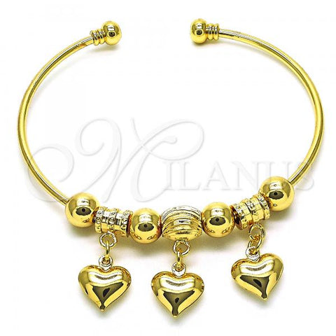 Oro Laminado Individual Bangle, Gold Filled Style Heart Design, Polished, Golden Finish, 07.93.0015