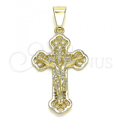 Oro Laminado Religious Pendant, Gold Filled Style Crucifix Design, Polished, Golden Finish, 05.163.0093