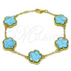 Oro Laminado Fancy Bracelet, Gold Filled Style Flower and Rolo Design, with Turquoise Opal, Polished, Golden Finish, 03.313.0043.4.08