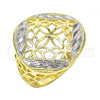 Oro Laminado Elegant Ring, Gold Filled Style Flower Design, Diamond Cutting Finish, Two Tone, 01.99.0096.09 (Size 9)