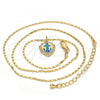 Oro Laminado Pendant Necklace, Gold Filled Style Anchor Design, with Blue Topaz Opal and White Micro Pave, Polished, Golden Finish, 04.63.1326.18