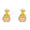 Oro Laminado Stud Earring, Gold Filled Style with Dark Champagne Cubic Zirconia, Polished, Golden Finish, 5.128.021.1