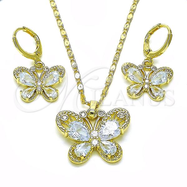 Oro Laminado Earring and Pendant Adult Set, Gold Filled Style Butterfly Design, with White Cubic Zirconia, Polished, Golden Finish, 10.196.0134.2