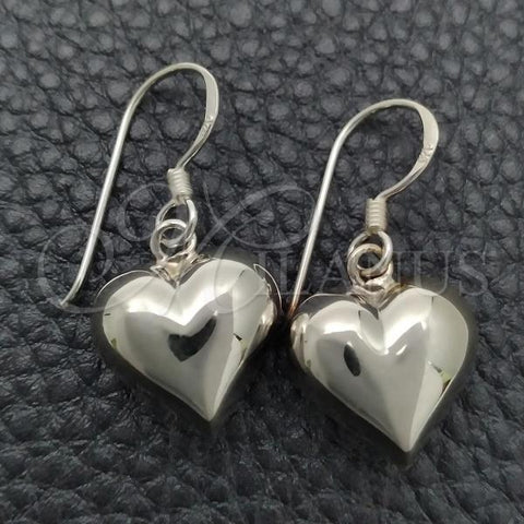 Sterling Silver Dangle Earring, Heart Design, Polished, Silver Finish, 02.399.0033