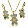 Oro Laminado Earring and Pendant Adult Set, Gold Filled Style Teddy Bear Design, with Multicolor Micro Pave, Polished, Golden Finish, 10.196.0062.1