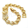 Gold Tone Fancy Bracelet, Flower and Heart Design, Diamond Cutting Finish, Golden Finish, 03.192.0030.07.GT