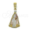 Oro Laminado Religious Pendant, Gold Filled Style Caridad del Cobre Design, Diamond Cutting Finish, Tricolor, 05.196.0002.1