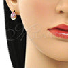 Oro Laminado Stud Earring, Gold Filled Style Teardrop Design, with Pink Cubic Zirconia, Polished, Golden Finish, 02.213.0234