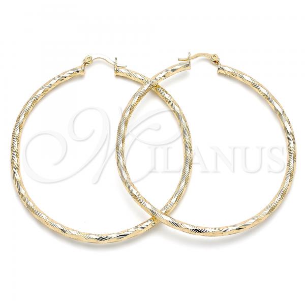 Oro Laminado Large Hoop, Gold Filled Style Diamond Cutting Finish, Golden Finish, 02.213.0240.60