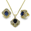 Oro Laminado Earring and Pendant Adult Set, Gold Filled Style Cluster and Baguette Design, with Sapphire Blue and White Cubic Zirconia, Polished, Golden Finish, 10.284.0045.3