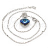 Rhodium Plated Pendant Necklace, Heart Design, with Bermuda Blue and Aurore Boreale Swarovski Crystals, Polished, Rhodium Finish, 04.239.0044.1.18