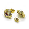 Oro Laminado Stud Earring, Gold Filled Style Evil Eye Design, Red Enamel Finish, Golden Finish, 02.213.0423