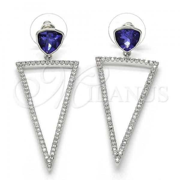 Rhodium Plated Dangle Earring, with White Cubic Zirconia and Tanzanite Swarovski Crystals, Polished, Rhodium Finish, 02.26.0156