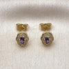 Oro Laminado Stud Earring, Gold Filled Style Cluster Design, with Amethyst Cubic Zirconia and White Micro Pave, Polished, Golden Finish, 02.156.0709
