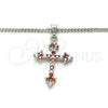 Rhodium Plated Pendant Necklace, Cross Design, with Garnet and White Cubic Zirconia, Polished, Rhodium Finish, 04.284.0010.5.22