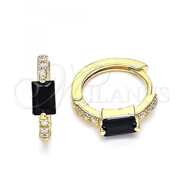 Oro Laminado Huggie Hoop, Gold Filled Style with Black Cubic Zirconia and White Micro Pave, Polished, Golden Finish, 02.210.0483.5.15
