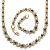 Oro Laminado Necklace and Bracelet, Gold Filled Style with Sapphire Blue and White Cubic Zirconia, Polished, Golden Finish, 06.284.0014.2