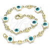 Oro Laminado Fancy Bracelet, Gold Filled Style Evil Eye and Flower Design, White Enamel Finish, Golden Finish, 03.213.0072.3.08