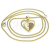 Oro Laminado Pendant Necklace, Gold Filled Style Heart Design, with Garnet and White Micro Pave, Polished, Golden Finish, 04.156.0360.1.20